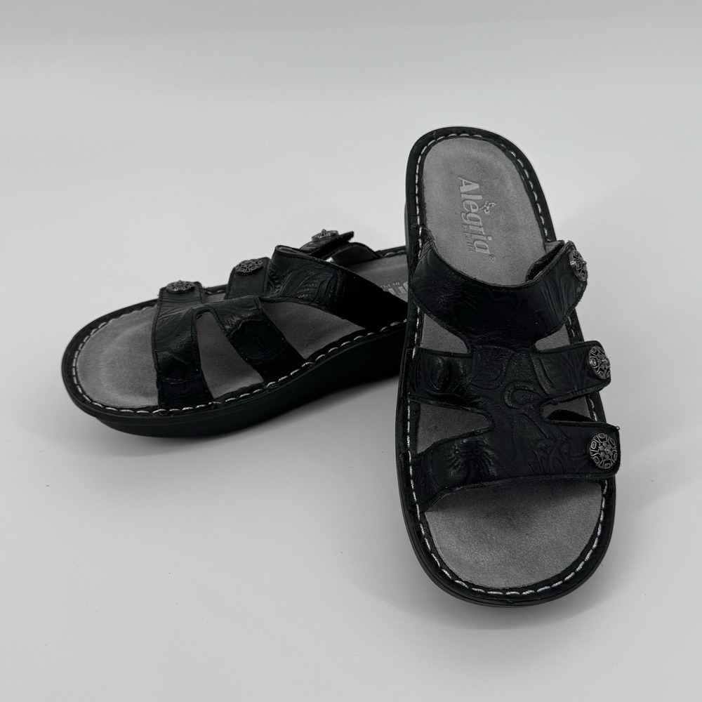 Alegria DIN-511X Black Leather Slide Sandals‎ Women's EU 39 US 9 Comfort Shoes